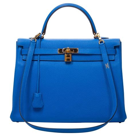 hermes tasche kelly blau mit schwarzen nähten echt